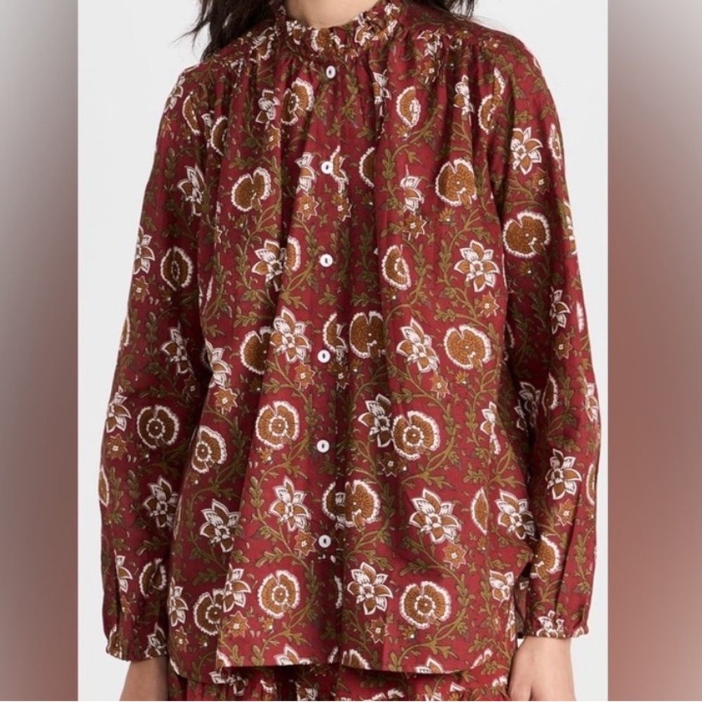 Millie Francesca Ruffle Neck Top Floral Button-Up Blouse - Picture 4 of 8